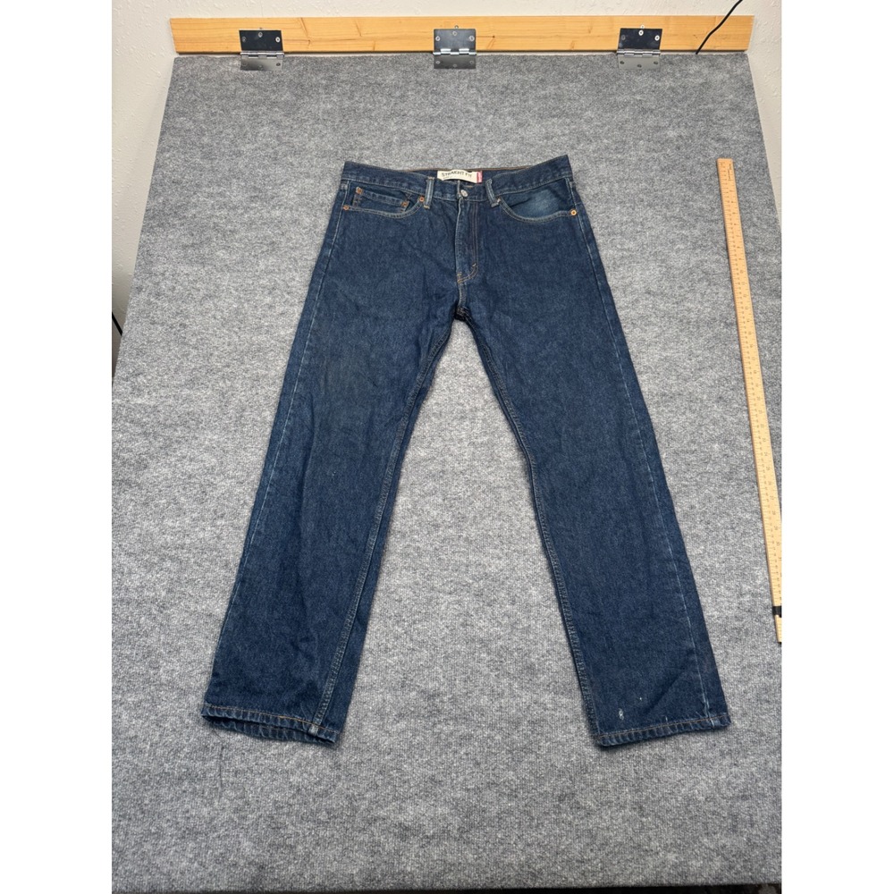 Levis‎ 505 Straight Fit Jeans Mens 34x30 Dark Wash Indigo Blue Cotton Denim